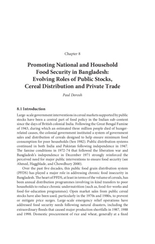 Promoting national and household food security in Bangladesh: Evolving roles of public stocks, cereal distribution and private trade