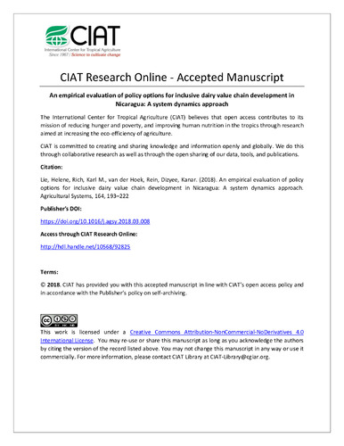 An empirical evaluation of policy options for inclusive dairy value chain development in Nicaragua: A system dynamics approach