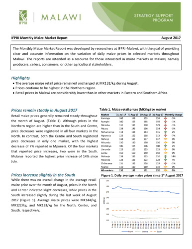 IFPRI monthly maize market report, August 2017