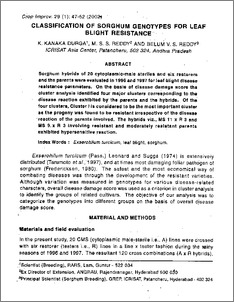 Classification of sorghum genotypes for leaf blight resistance
