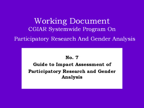 Guide to impact assessment of participatory research and gender analysis