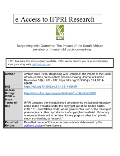 Bargaining with Grandma: The impact of the South African pension on household decision-making