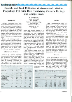 Growth and feed utilization of Oreochromis niloticus fingerlings fed with diets containing cassava peelings and mango seeds