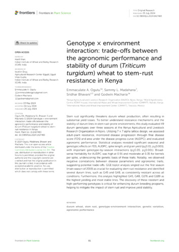 Genotype x environment interaction: trade-offs between the agronomic performance and stability of durum (Triticum turgidum) wheat to stem-rust resistance in Kenya