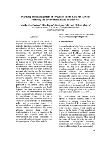 Planning and management of irrigation in Sub-Saharan Africa: reducing the environmental and health costs