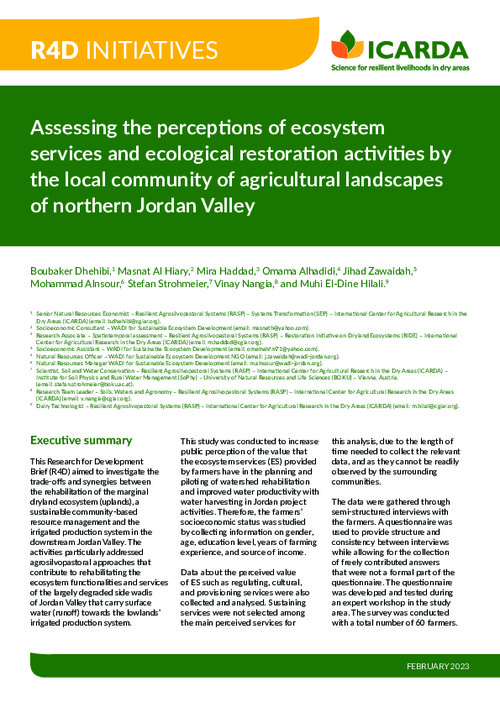 Assessing the perceptions of ecosystem services and ecological restoration activities by the local community of agricultural landscapes of northern Jordan Valley