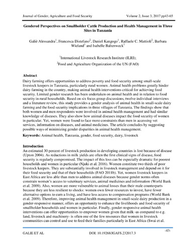 Gendered perspectives on smallholder cattle production and health management in three sites in Tanzania