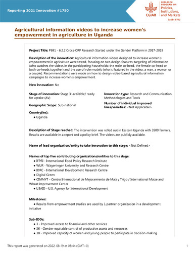 Agricultural information videos to increase women's empowerment in agriculture in Uganda