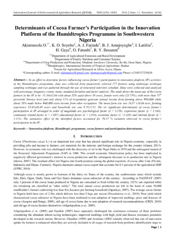 Determinants of cocoa farmer’s participation in the innovation platform of the humidtropics programme in Southwestern Nigeria