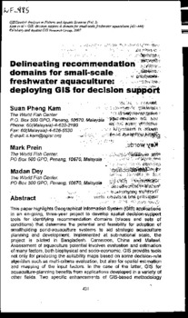 Delineating recommendation domains for small-scale freshwater aquaculture: deploying GIS for decision support