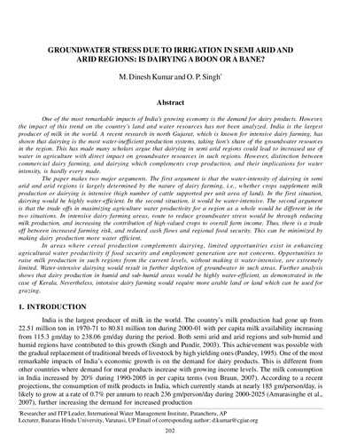 Groundwater stress due to irrigation in semi arid and arid regions: is dairying a boon or a bane?