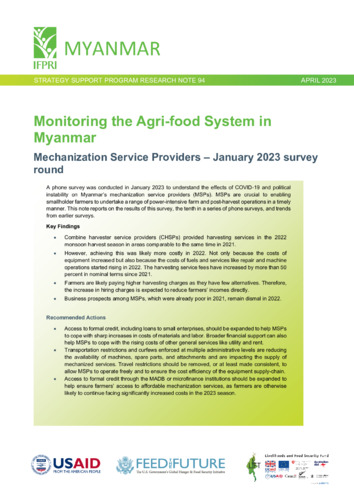 Monitoring the agri-food system in Myanmar: Mechanization service providers - January 2023 survey round