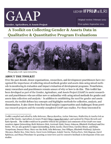 A toolkit on collecting gender and assets data in qualitative and quantitative program evaluations