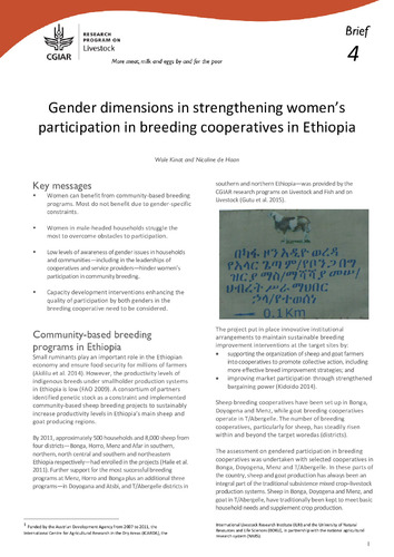 Gender dimensions in strengthening women’s participation in breeding cooperatives in Ethiopia