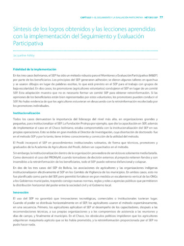 Sintesis de los logros obtenidos y las lecciones aprendidas con la implementacion del seguimiento y evaluacion participativa.