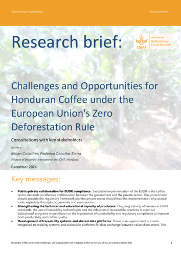 Research brief: Desafíos y oportunidades para el café Hondureño ante la normativa de cero deforestación de la unión Europea