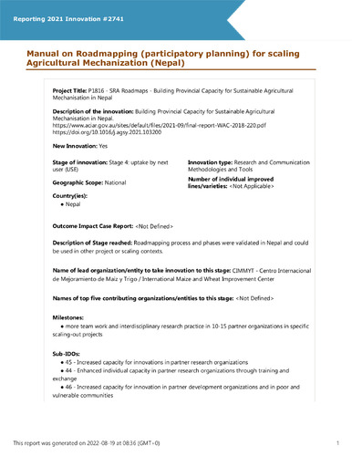 Manual on Roadmapping (participatory planning) for scaling Agricultural Mechanization (Nepal)