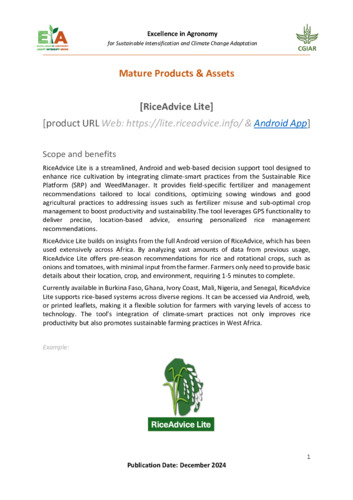 Mature products & assests: RiceAdvice Lite