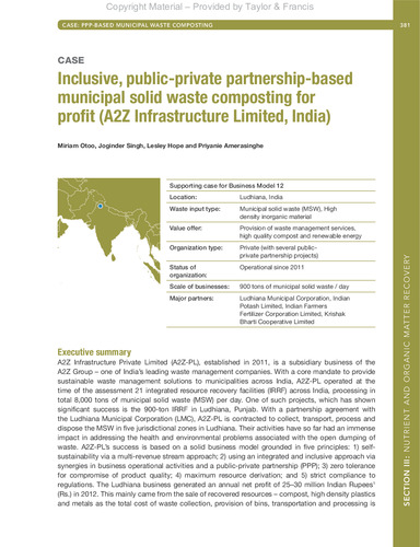 Inclusive, public-private partnership-based municipal solid waste composting for profit (A2Z Infrastructure Limited, India) - Case Study