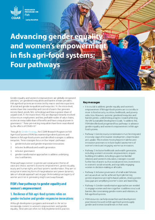 Advancing gender equality and women’s empowerment in fish agri-food systems: Four pathways