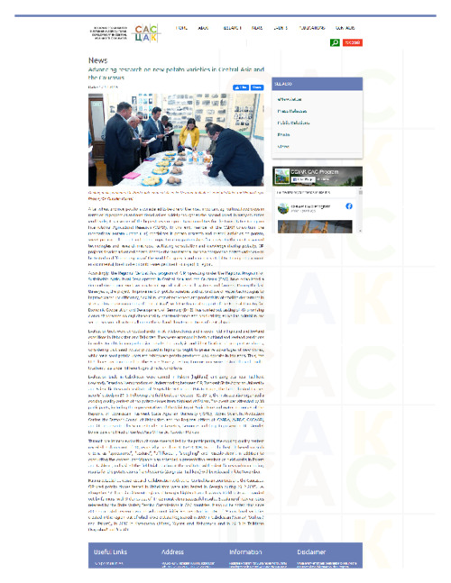 CAC e- Newsletter October, 2015: Advancing research on new potato varieties in central Asia and the Caucasus
