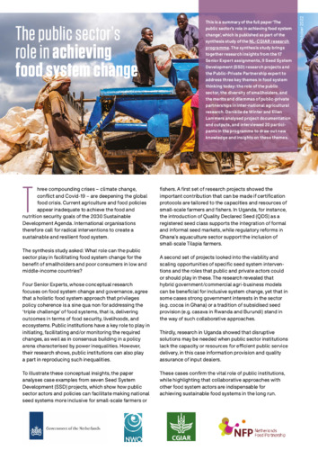 The public sector's role in achieving food system change: Synthesis paper for the NL-CGIAR Research Programme