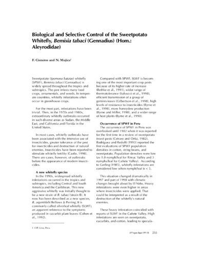 Biological and selective control of the sweetpotato whitefly, Bemisia tabaci (Gennadius) (Hom.:Aleyrodidae)