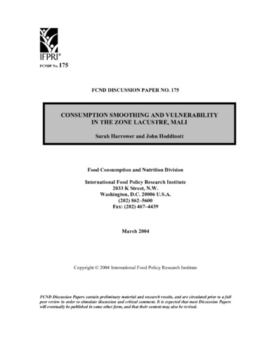 Consumption smoothing and vulnerability in the Zone Lacustre, Mali