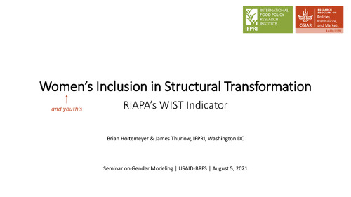 Women’s Inclusion in Structural Transformation: RIAPA’s WIST Indicator