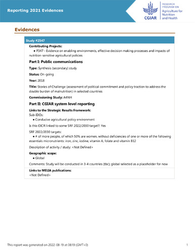 Stories of Challenge (assessment of political commitment and policy traction to address the double burden of malnutrition) in selected countries