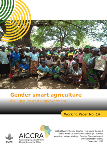 Gender Smart Agriculture for Equality and Empowerment