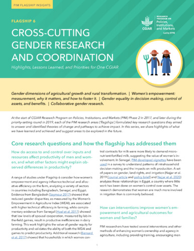 Cross-cutting gender research and coordination: Highlights, lessons learned, and priorities for One CGIAR