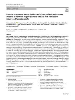 Reactive oxygen species metabolism and photosynthetic performance in leaves of Hordeum vulgare plants co-infested with Heterodera filipjevi and Aceria tosichella