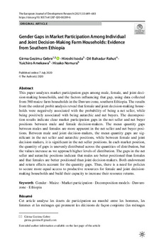 Gender gaps in market participation among individual and joint decision-making farm households: evidence from Southern Ethiopia