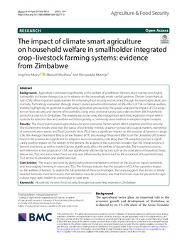 The impact of climate smart agriculture on household welfare in smallholder integrated crop–livestock farming systems: evidence from Zimbabwe