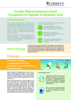 Gender Mainstreaming in Seed Companies in Uganda: A summary brief