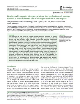 Gender and inorganic nitrogen: what are the implications of moving towards a more balanced use of nitrogen fertilizer in the tropics?