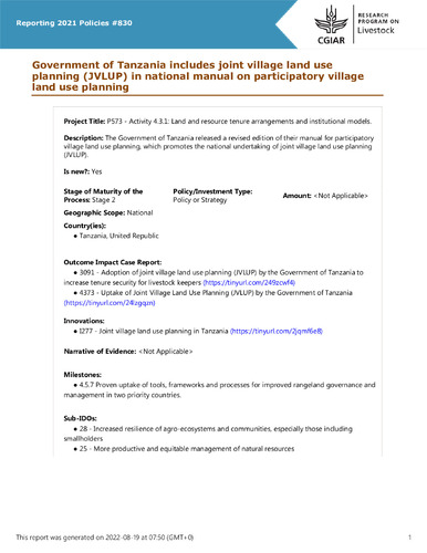 Government of Tanzania includes joint village land use planning (JVLUP) in national manual on participatory village land use planning