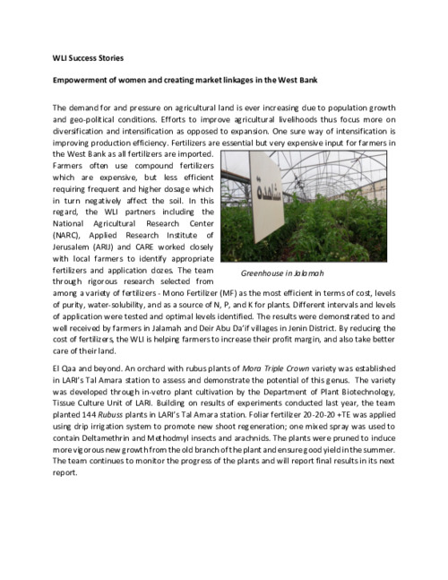 WLI Success Stories: Empowerment of women and creating market linkages in the West Bank & Milk processing in Jordan Badia