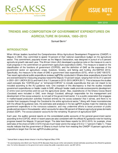 Trends and composition of government expenditures on agriculture in Ghana, 1960-2015