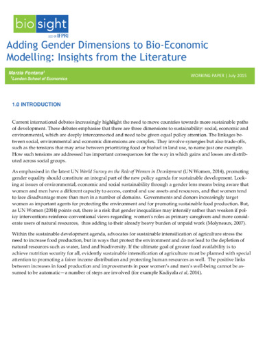 Adding gender dimensions to bio-economic modelling: Insights from the literature