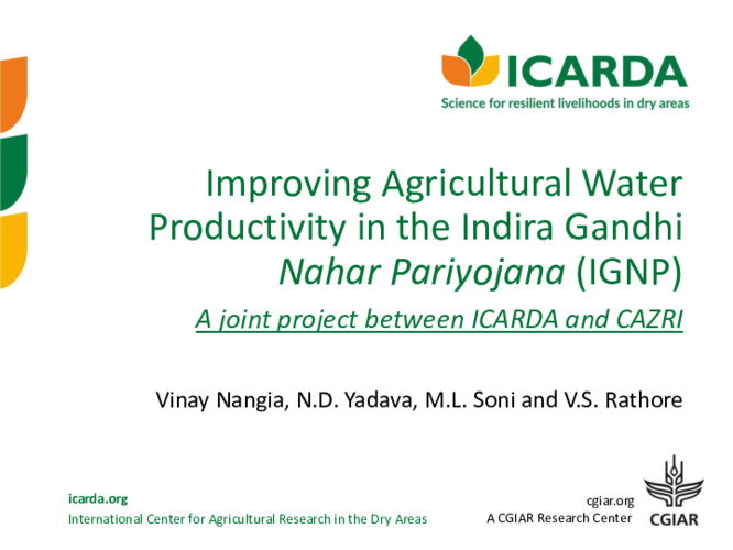 Improving Agricultural Water Productivity in the Indira Gandhi Nahar Pariyojana (IGNP)