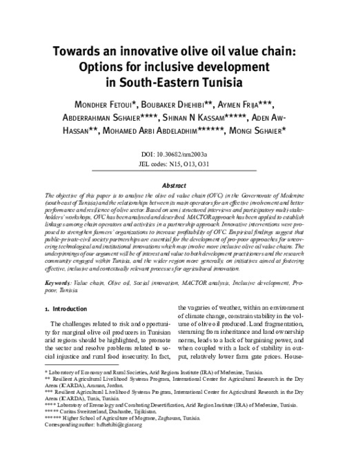 Towards an innovative olive oil value chain: Options for inclusive development in South-Eastern Tunisia