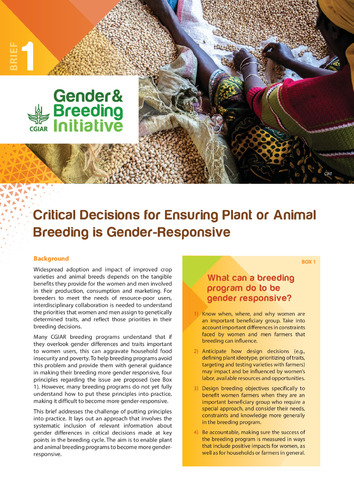 Critical Decisions for Ensuring Plant or Animal Breeding is Gender-Responsive