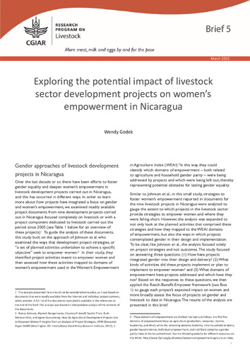 Exploring the potential impact of livestock sector development projects on women’s empowerment in Nicaragua