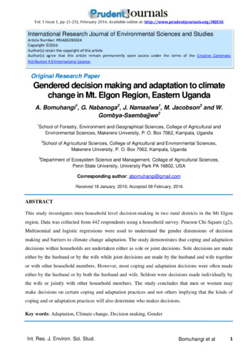 Gendered decision making and adaptation to climate change in Mt. Elgon Region, Eastern Uganda
