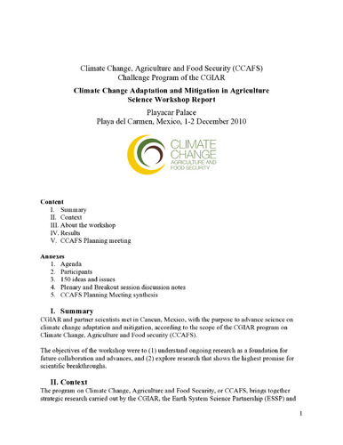 Climate change adaptation and mitigation in agriculture: Science workshop report