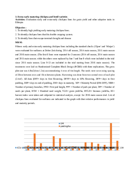 Evaluation early and extra-early chickpea lines for grain yield and other adaptive traits in Ethiopia