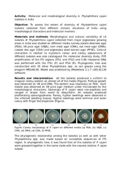 Molecular and morphological diversity in Phytophthora cajani isolates in India