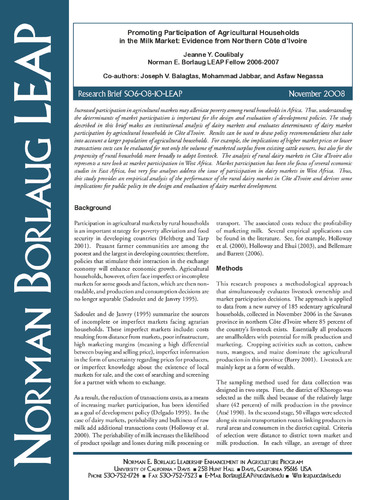 Promoting participation of agricultural households in the milk market: evidence from northern Cote d’Ivoire